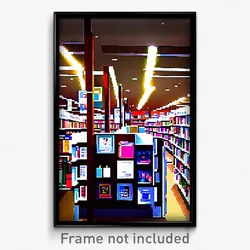 Pixel Art Poster - Well Made Book Store (8 Bit Psychedelic Video Game Print)