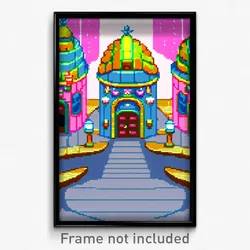 Pixel Art Poster - Sweet Cartoon Architecture (8 Bit Video Game Print)