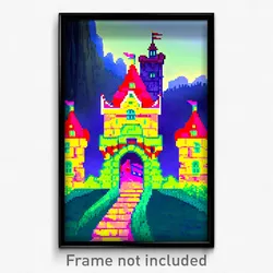 Pixel Art Poster - Animated Castle (8 Bit Psychedelic Trippy Video Game Print)