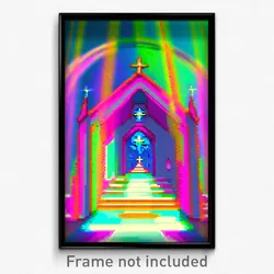 Pixel Art Poster - Glitch Art Chapel (8 Bit Psychedelic Trippy Video Game Print)