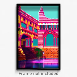Pixel Art Poster - Liquid Mexican Architecture (8 Bit Video Game Print)