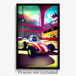 Pixel Art Poster - Whimsical Racecar (8 Bit Psychedelic Trippy Video Game Print)