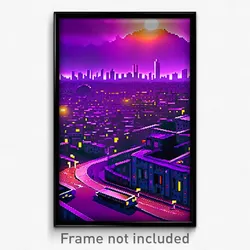 Pixel Art Poster - Purple Mexican City (8 Bit Psychedelic Video Game Print)