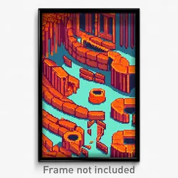Pixel Art Poster - Orange Burrow (8 Bit Psychedelic Trippy Video Game Print)