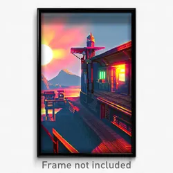 Pixel Art Poster - Showy Outpost (8 Bit Psychedelic Trippy Video Game Print)