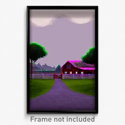 Pixel Art Poster - Gloomy Ranch (8 Bit Psychedelic Trippy Video Game Print)