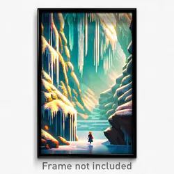 Pixel Art Poster - Frozen Cavern (8 Bit Psychedelic Trippy Video Game Print)