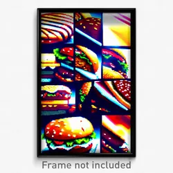 Pixel Art Poster - Detailed Hamburger (8 Bit Psychedelic Video Game Print)