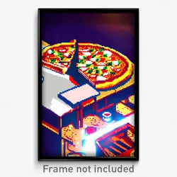 Pixel Art Poster - Detailed Pizza (8 Bit Psychedelic Trippy Video Game Print)