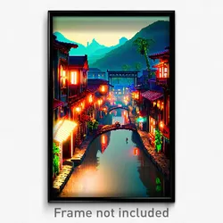 Pixel Art Poster - Rural Exotic City (8 Bit Psychedelic Trippy Video Game Print)