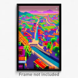 Pixel Art Poster - Slim Small Town (8 Bit Psychedelic Trippy Video Game Print)