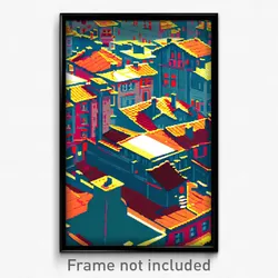 Pixel Art Poster - Unimaginable Rooftops (8 Bit Psychedelic Video Game Print)