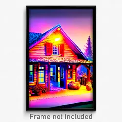 Pixel Art Poster - Incredible Cottage (8 Bit Psychedelic Video Game Print)