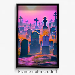 Pixel Art Poster - Unique Graveyard (8 Bit Psychedelic Trippy Video Game Print)