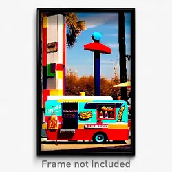 Pixel Art Poster - Unusual Hot Dog Stand (8 Bit Psychedelic Video Game Print)
