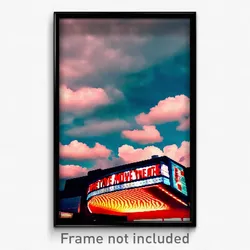 Pixel Art Poster - Cloudy Movie Theatre (8 Bit Psychedelic Video Game Print)