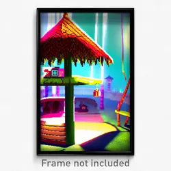 Pixel Art Poster - Silly Hut (8 Bit Psychedelic Trippy Weird Video Game Print)