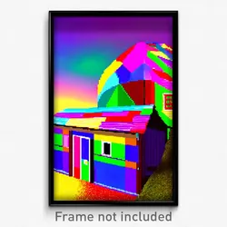 Pixel Art Poster - Multicolored Outbuilding (8 Bit Psychedelic Video Game Print)