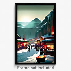 Pixel Art Poster - Arctic Marketplace (8 Bit Psychedelic Video Game Print)