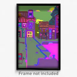 Pixel Art Poster - Glitch Art Small Town (8 Bit Psychedelic Video Game Print)