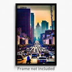 Pixel Art Poster - Busy Los Angeles (8 Bit Psychedelic Trippy Video Game Print)