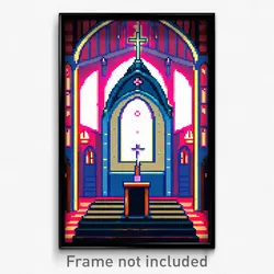 Pixel Art Poster - Puny Chapel (8 Bit Psychedelic Trippy Weird Video Game Print)