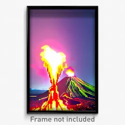 Pixel Art Poster - Shiny Volcano (8 Bit Psychedelic Trippy Video Game Print)