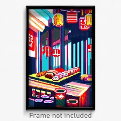 Pixel Art Poster - International Sushi (8 Bit Psychedelic Video Game Print)