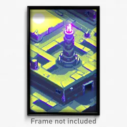 Pixel Art Poster - Squiggly Outpost (8 Bit Psychedelic Trippy Video Game Print)