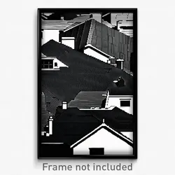 Pixel Art Poster - Black And White Rooftops (8 Bit Psychedelic Video Game Print)