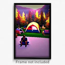 Pixel Art Poster - Outrageous Campsite (8 Bit Psychedelic Video Game Print)