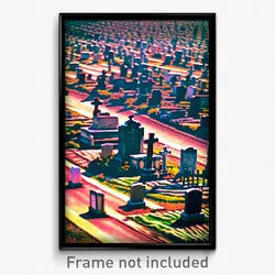 Pixel Art Poster - Warped Cemetery (8 Bit Psychedelic Trippy Video Game Print)