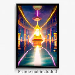 Pixel Art Poster - Heavenly Temple (8 Bit Psychedelic Trippy Video Game Print)