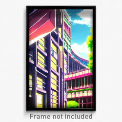 Pixel Art Poster - Ample Anime Architecture (8 Bit Psychedelic Video Game Print)