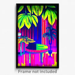 Pixel Art Poster - Leafy Table (8 Bit Psychedelic Trippy Weird Video Game Print)