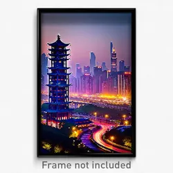 Pixel Art Poster - Outrageous Chinese City (8 Bit Psychedelic Video Game Print)
