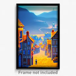 Pixel Art Poster - Sky Blue Town (8 Bit Psychedelic Trippy Video Game Print)