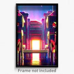 Pixel Art Poster - Clean Settlement (8 Bit Psychedelic Trippy Video Game Print)