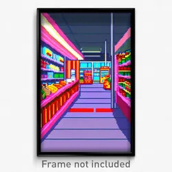 Pixel Art Poster - Thin Grocery Store (8 Bit Psychedelic Video Game Print)