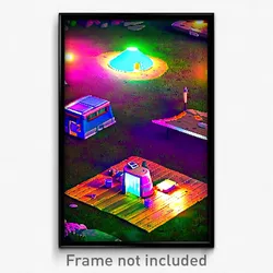 Pixel Art Poster - Rubbery Campsite (8 Bit Psychedelic Trippy Video Game Print)