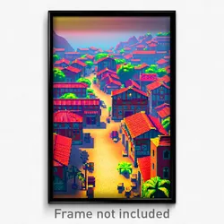 Pixel Art Poster - Uncommon Exotic Town (8 Bit Psychedelic Video Game Print)