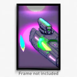 Pixel Art Poster - Glitch Art Spaceship (8 Bit Psychedelic Video Game Print)