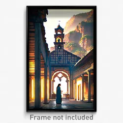 Pixel Art Poster - Tall Monastery (8 Bit Psychedelic Trippy Video Game Print)