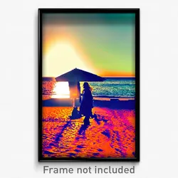 Pixel Art Poster - Orange Beach (8 Bit Psychedelic Trippy Video Game Print)