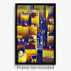 Pixel Art Poster - Yellow Swedish City (8 Bit Psychedelic Video Game Print)