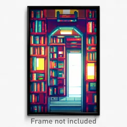 Pixel Art Poster - Tiny Library (8 Bit Psychedelic Trippy Video Game Print)