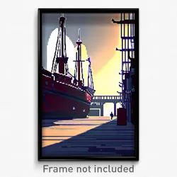 Pixel Art Poster - Gracious Shipyard (8 Bit Psychedelic Trippy Video Game Print)