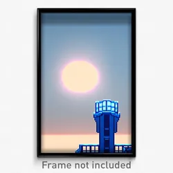 Pixel Art Poster - Light Blue Lookout (8 Bit Psychedelic Video Game Print)