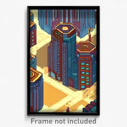 Pixel Art Poster - Tan Exotic City (8 Bit Psychedelic Trippy Video Game Print)