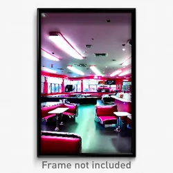 Pixel Art Poster - Empty 50'S Diner (8 Bit Psychedelic Trippy Video Game Print)